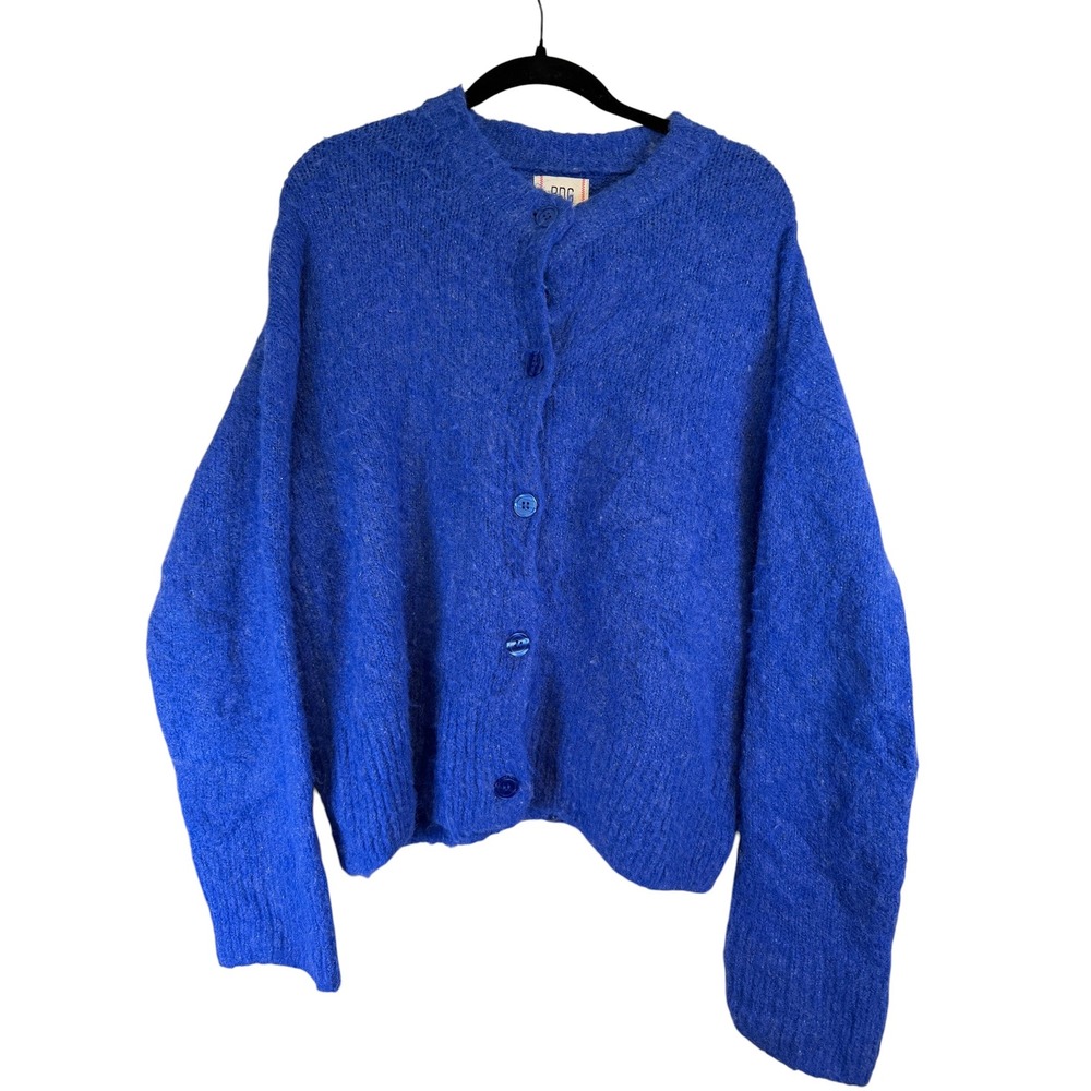 BDG Urban Outfitters Cobalt Blue Fuzzy Knit Button Front Cardigan Sweater Small